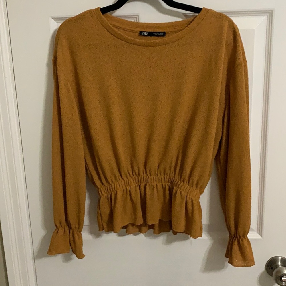 Burnt orange shirt with cinched waist